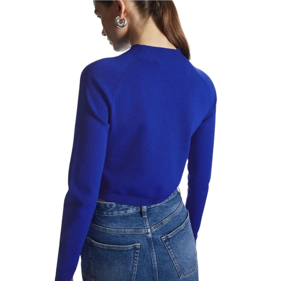 COS Tops - COS Large Cropped Knitted Mock-Neck Top Bright Blue Long-Sleeve Stretch